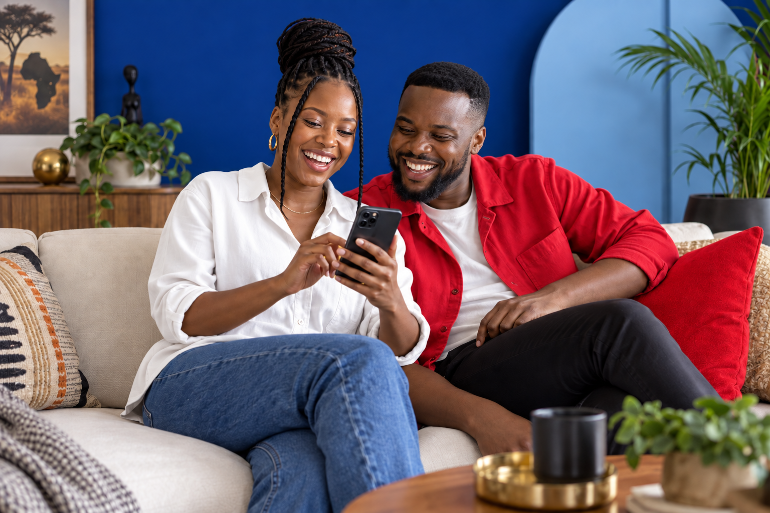 Campaign image of two friends enjoying a moment together on a phone